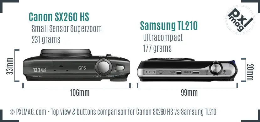 Canon SX260 HS vs Samsung TL210 top view buttons comparison