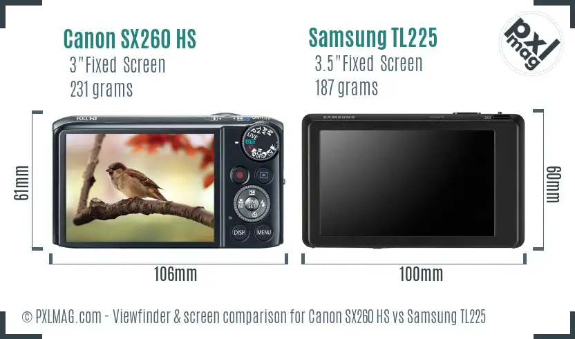 Canon SX260 HS vs Samsung TL225 Screen and Viewfinder comparison