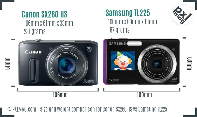 Canon SX260 HS vs Samsung TL225 size comparison