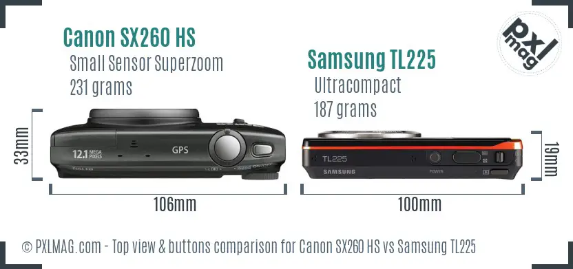 Canon SX260 HS vs Samsung TL225 top view buttons comparison