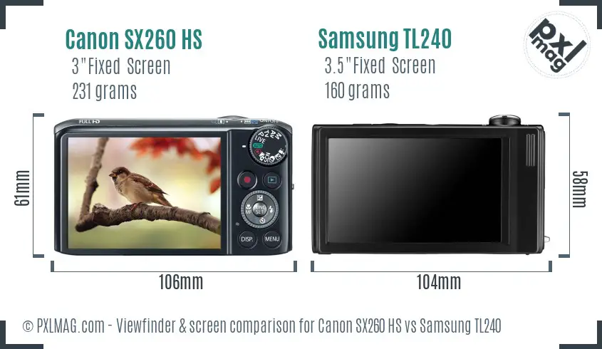 Canon SX260 HS vs Samsung TL240 Screen and Viewfinder comparison