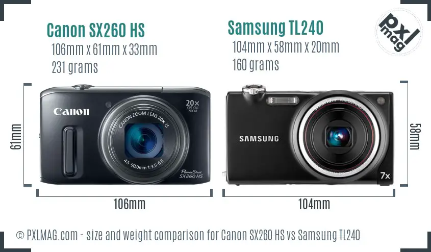 Canon SX260 HS vs Samsung TL240 size comparison