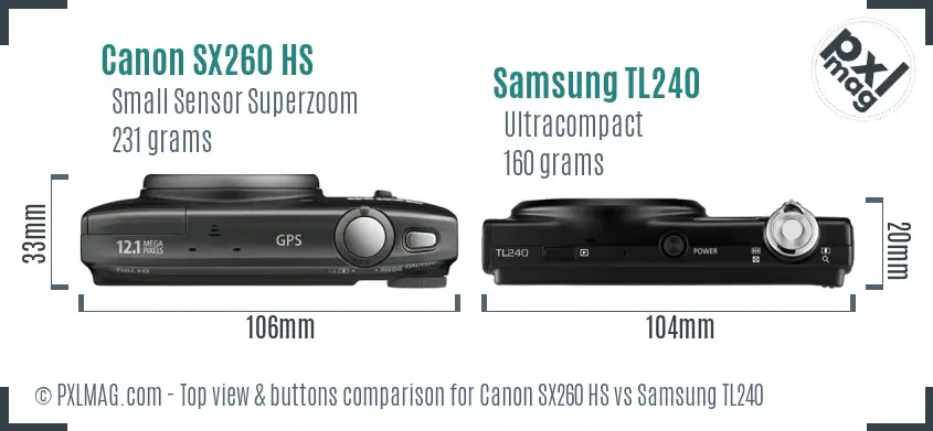 Canon SX260 HS vs Samsung TL240 top view buttons comparison