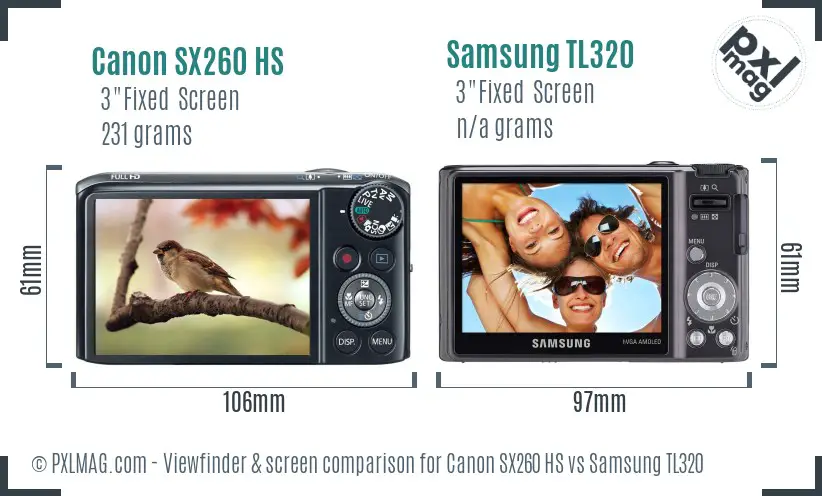 Canon SX260 HS vs Samsung TL320 Screen and Viewfinder comparison