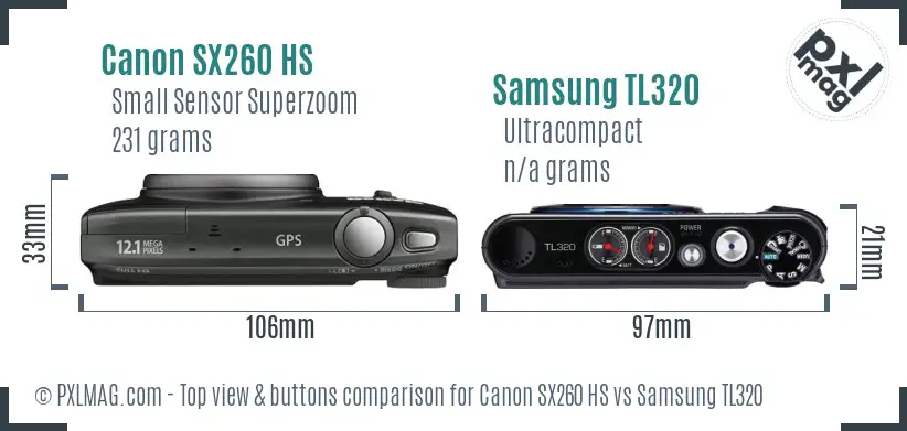 Canon SX260 HS vs Samsung TL320 top view buttons comparison