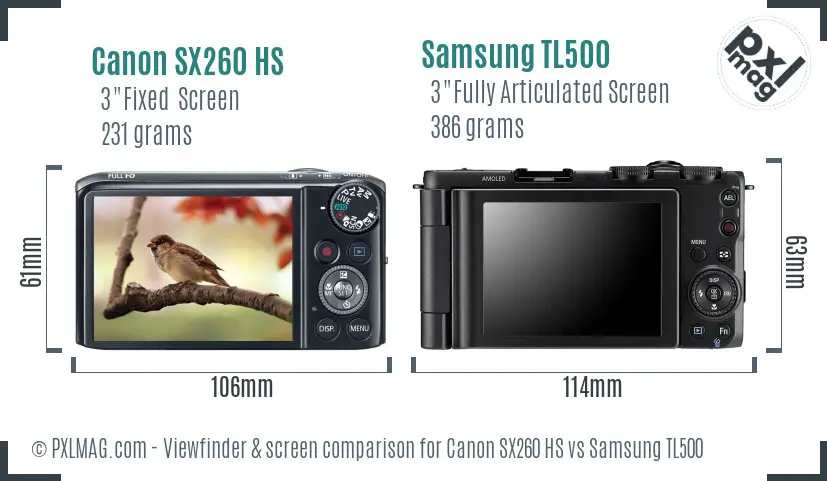 Canon SX260 HS vs Samsung TL500 Screen and Viewfinder comparison