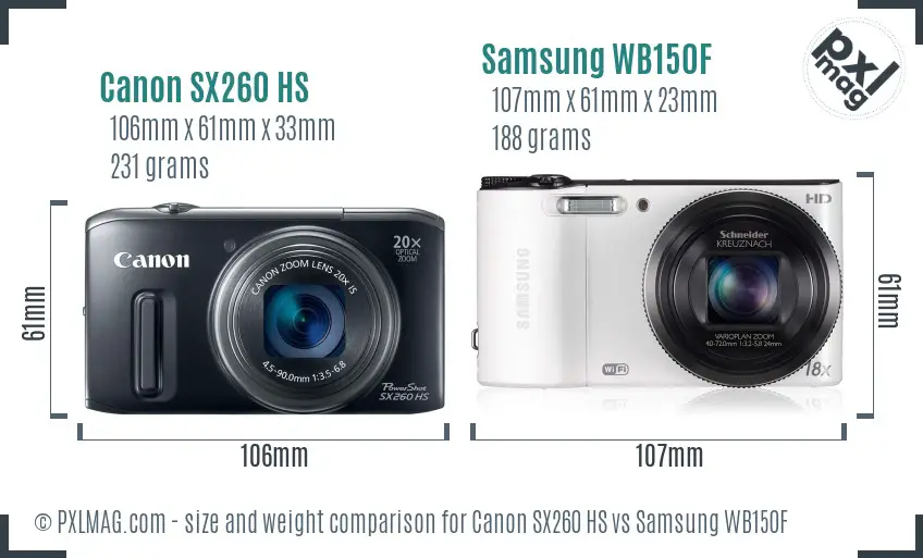 Canon SX260 HS vs Samsung WB150F size comparison
