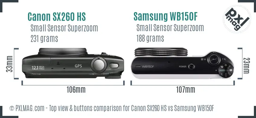 Canon SX260 HS vs Samsung WB150F top view buttons comparison