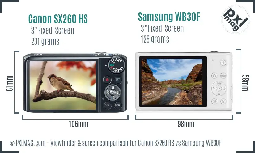 Canon SX260 HS vs Samsung WB30F Screen and Viewfinder comparison