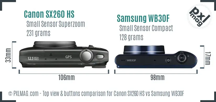 Canon SX260 HS vs Samsung WB30F top view buttons comparison