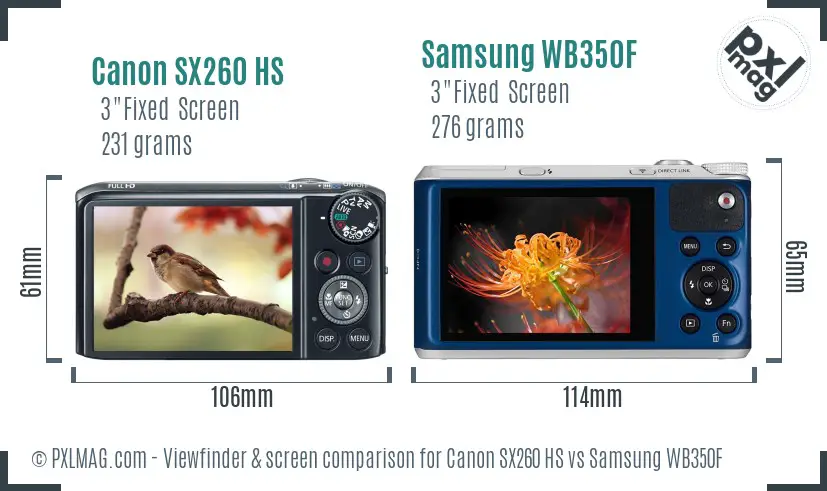 Canon SX260 HS vs Samsung WB350F Screen and Viewfinder comparison
