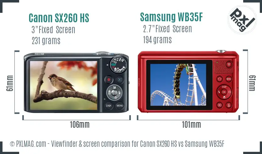 Canon SX260 HS vs Samsung WB35F Screen and Viewfinder comparison