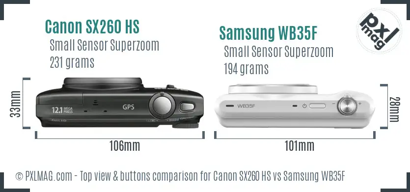 Canon SX260 HS vs Samsung WB35F top view buttons comparison