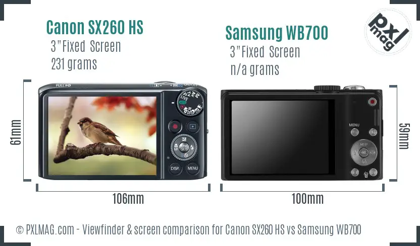 Canon SX260 HS vs Samsung WB700 Screen and Viewfinder comparison