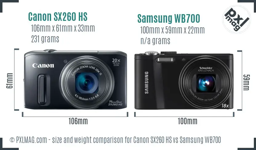 Canon SX260 HS vs Samsung WB700 size comparison