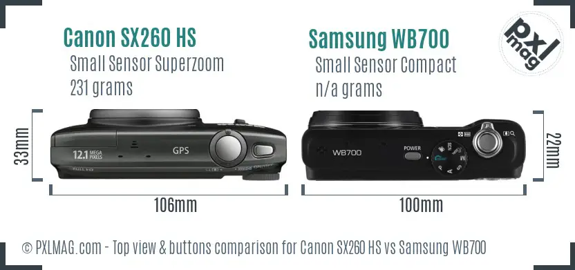 Canon SX260 HS vs Samsung WB700 top view buttons comparison