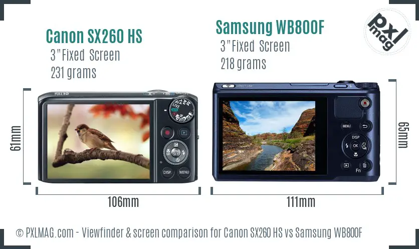 Canon SX260 HS vs Samsung WB800F Screen and Viewfinder comparison Canon SX260 HS vs Samsung WB800F Screen and Viewfinder comparison