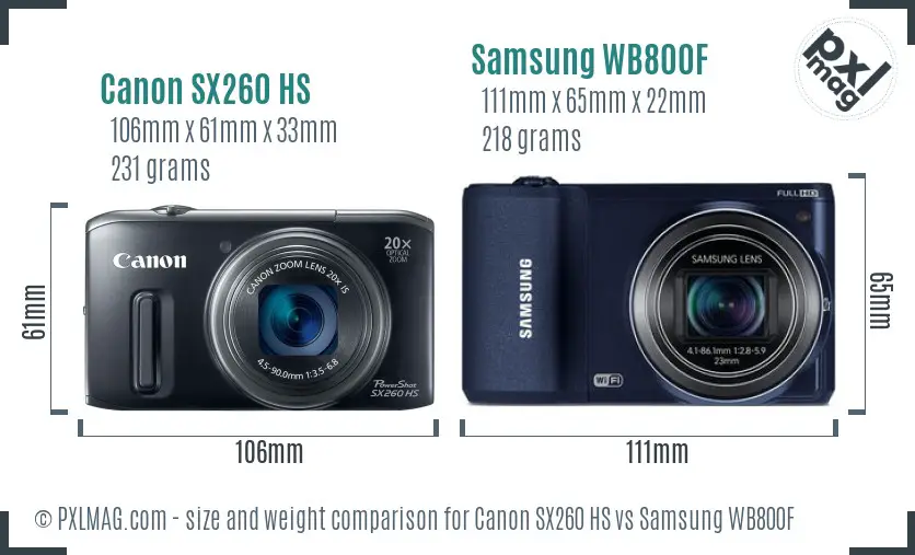 Canon SX260 HS vs Samsung WB800F size comparison Canon SX260 HS vs Samsung WB800F size comparison