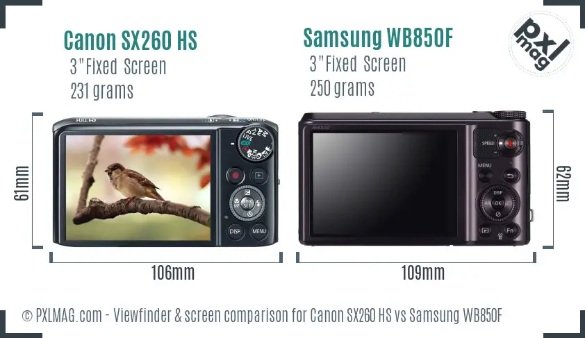 Canon SX260 HS vs Samsung WB850F Screen and Viewfinder comparison