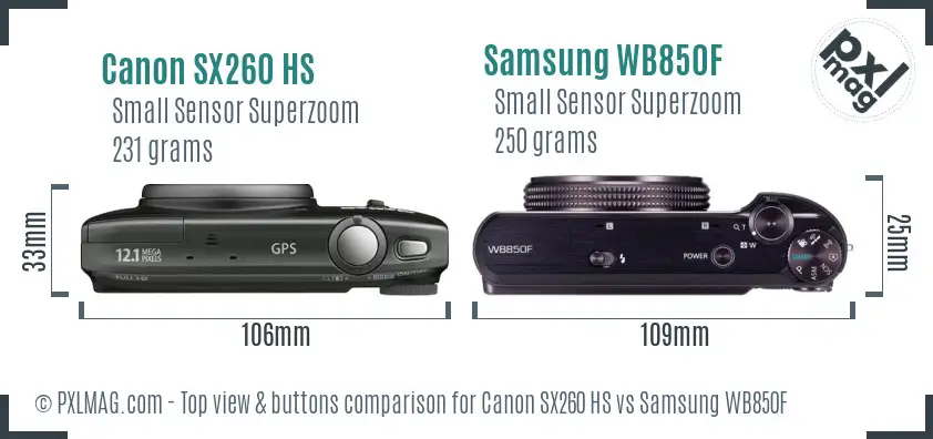 Canon SX260 HS vs Samsung WB850F top view buttons comparison