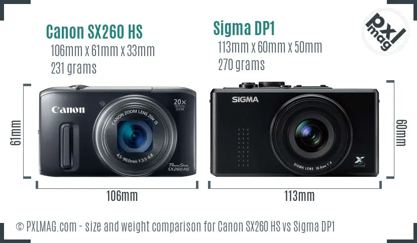 Canon SX260 HS vs Sigma DP1 size comparison