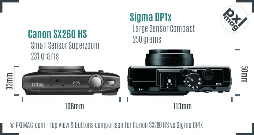 Canon SX260 HS vs Sigma DP1x top view buttons comparison