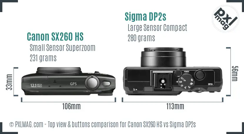 Canon SX260 HS vs Sigma DP2s top view buttons comparison