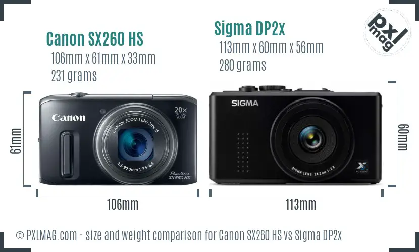 Canon SX260 HS vs Sigma DP2x size comparison