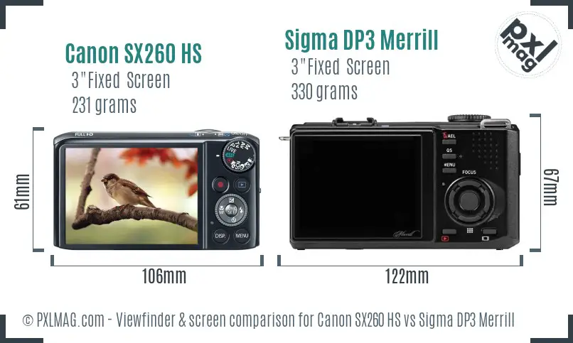 Canon SX260 HS vs Sigma DP3 Merrill Screen and Viewfinder comparison Canon SX260 HS vs Sigma DP3 Merrill Screen and Viewfinder comparison