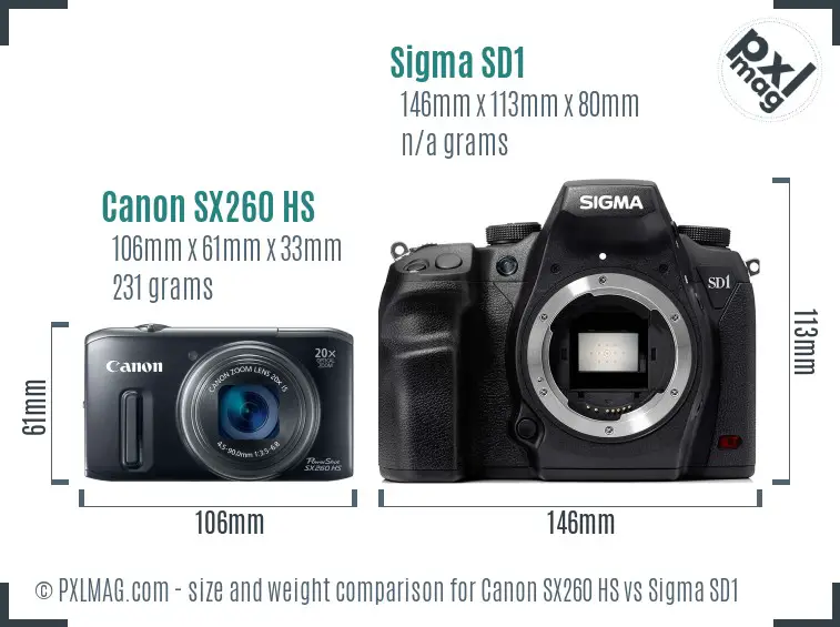 Canon SX260 HS vs Sigma SD1 size comparison