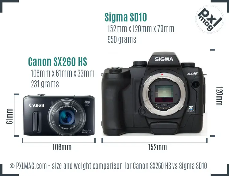 Canon SX260 HS vs Sigma SD10 size comparison