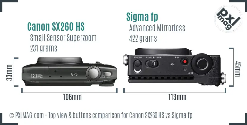 Canon SX260 HS vs Sigma fp top view buttons comparison