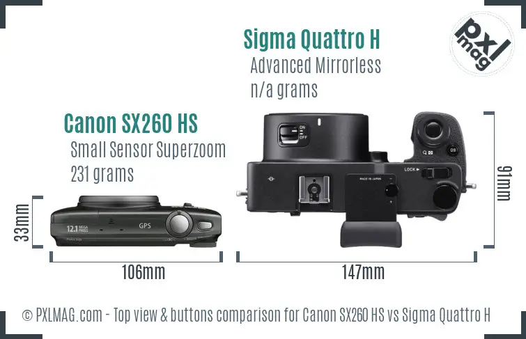 Canon SX260 HS vs Sigma Quattro H top view buttons comparison Canon SX260 HS vs Sigma Quattro H top view buttons comparison