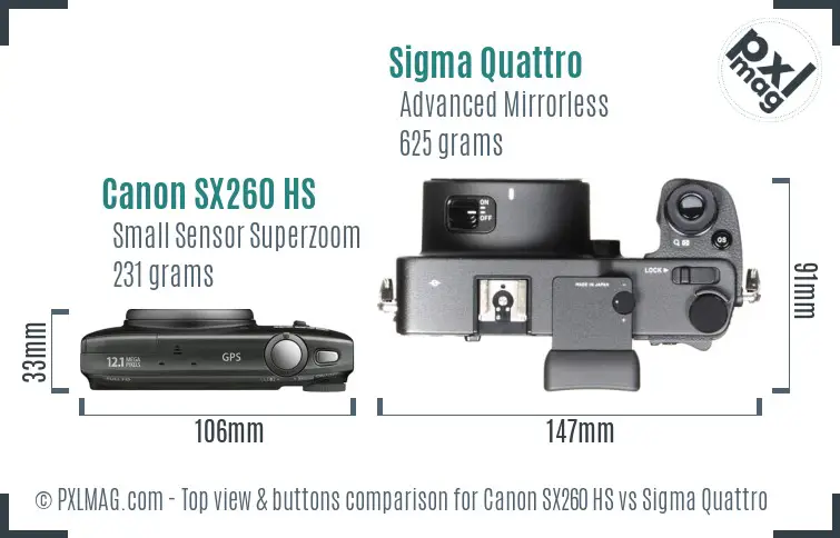 Canon SX260 HS vs Sigma Quattro top view buttons comparison