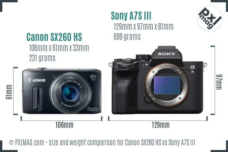 Canon SX260 HS vs Sony A7S III size comparison