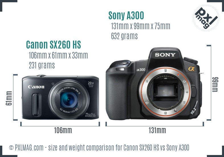 Canon SX260 HS vs Sony A300 size comparison