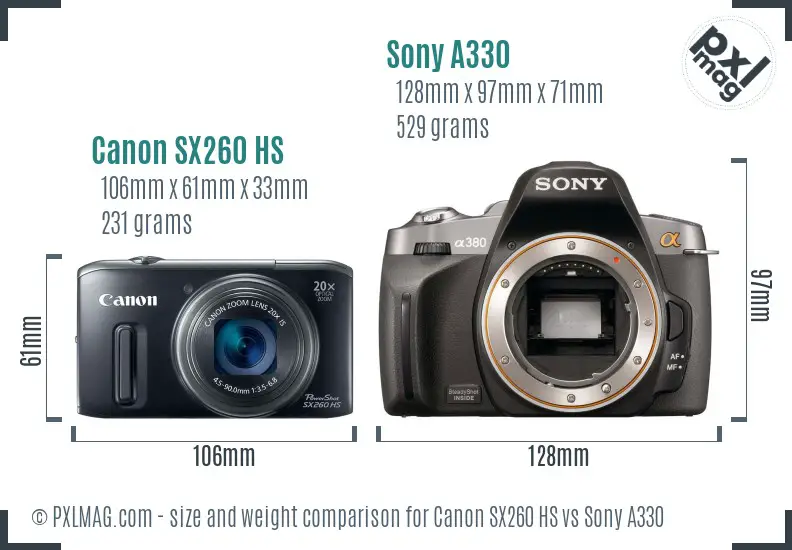 Canon SX260 HS vs Sony A330 size comparison Canon SX260 HS vs Sony A330 size comparison