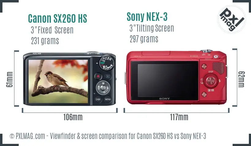 Canon SX260 HS vs Sony NEX-3 Screen and Viewfinder comparison Canon SX260 HS vs Sony NEX-3 Screen and Viewfinder comparison