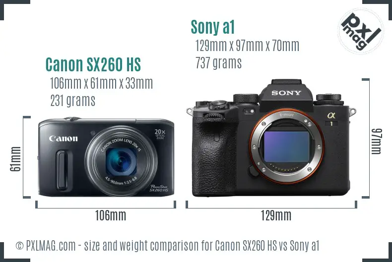 Canon SX260 HS vs Sony a1 size comparison