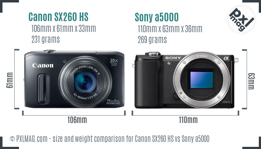 Canon SX260 HS vs Sony a5000 size comparison