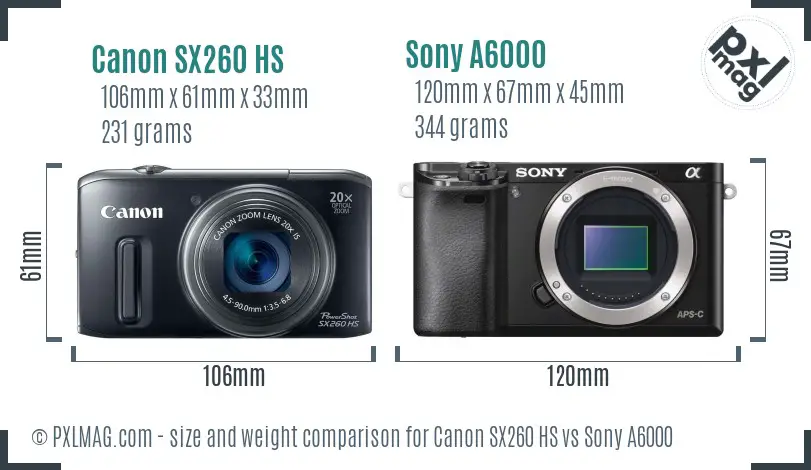 Canon SX260 HS vs Sony A6000 size comparison Canon SX260 HS vs Sony A6000 size comparison