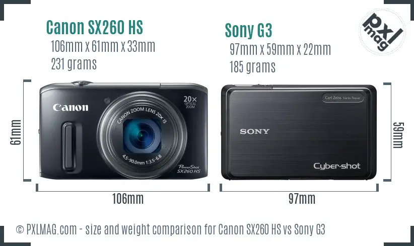 Canon SX260 HS vs Sony G3 size comparison