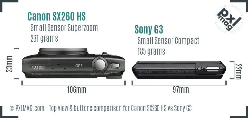 Canon SX260 HS vs Sony G3 top view buttons comparison