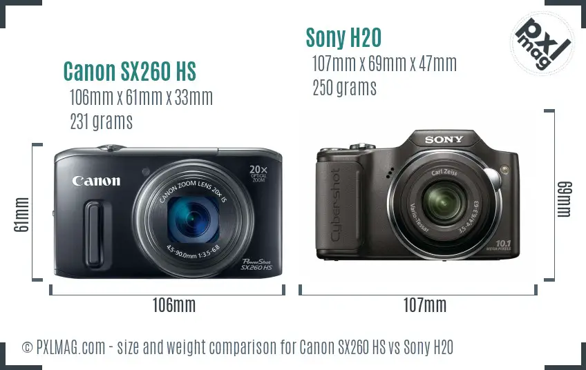 Canon SX260 HS vs Sony H20 size comparison Canon SX260 HS vs Sony H20 size comparison