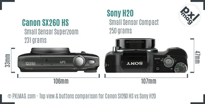 Canon SX260 HS vs Sony H20 top view buttons comparison