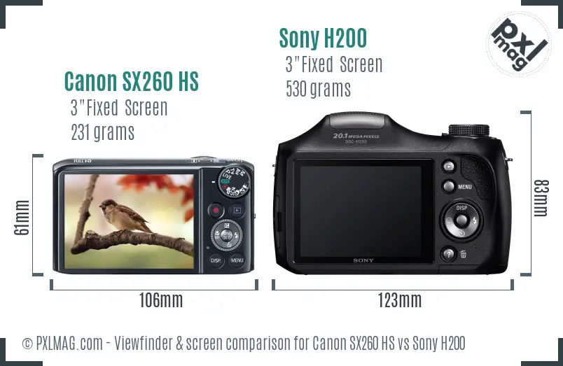 Canon SX260 HS vs Sony H200 Screen and Viewfinder comparison Canon SX260 HS vs Sony H200 Screen and Viewfinder comparison