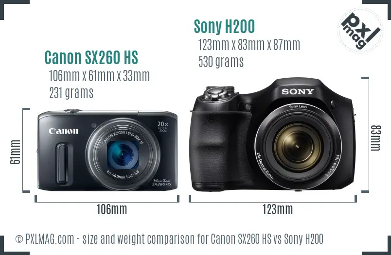 Canon SX260 HS vs Sony H200 size comparison Canon SX260 HS vs Sony H200 size comparison