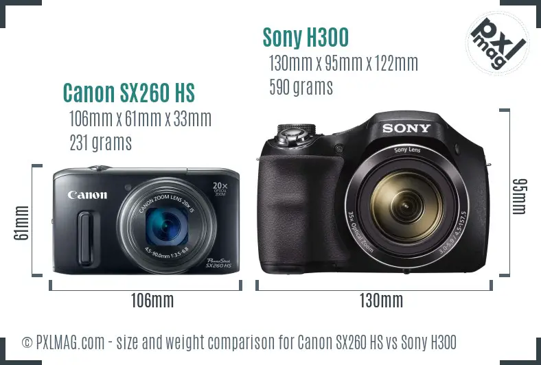 Canon SX260 HS vs Sony H300 size comparison Canon SX260 HS vs Sony H300 size comparison