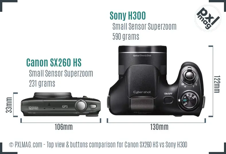 Canon SX260 HS vs Sony H300 top view buttons comparison Canon SX260 HS vs Sony H300 top view buttons comparison