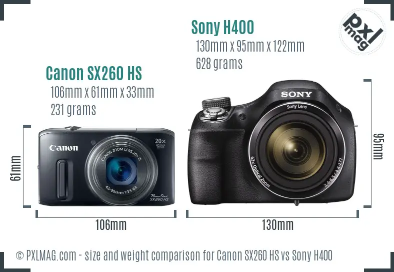 Canon SX260 HS vs Sony H400 size comparison